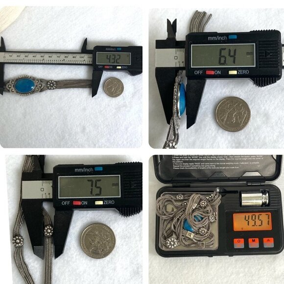 VTG Silver 950 FUAT Blue Quartz Turkish Triple Foxtail Chain Tassel Necklace 49g - Picture 10 of 16